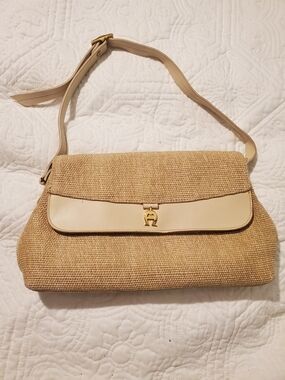 Etienne Aigner Cream Raffia Shoulder Bag with Gold Hardware